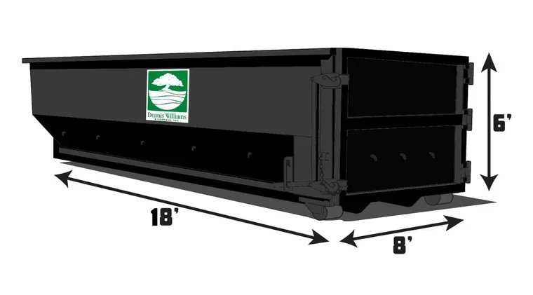 30 yard container diagram showing 18 foot length, 8 foot width and 6 foot height